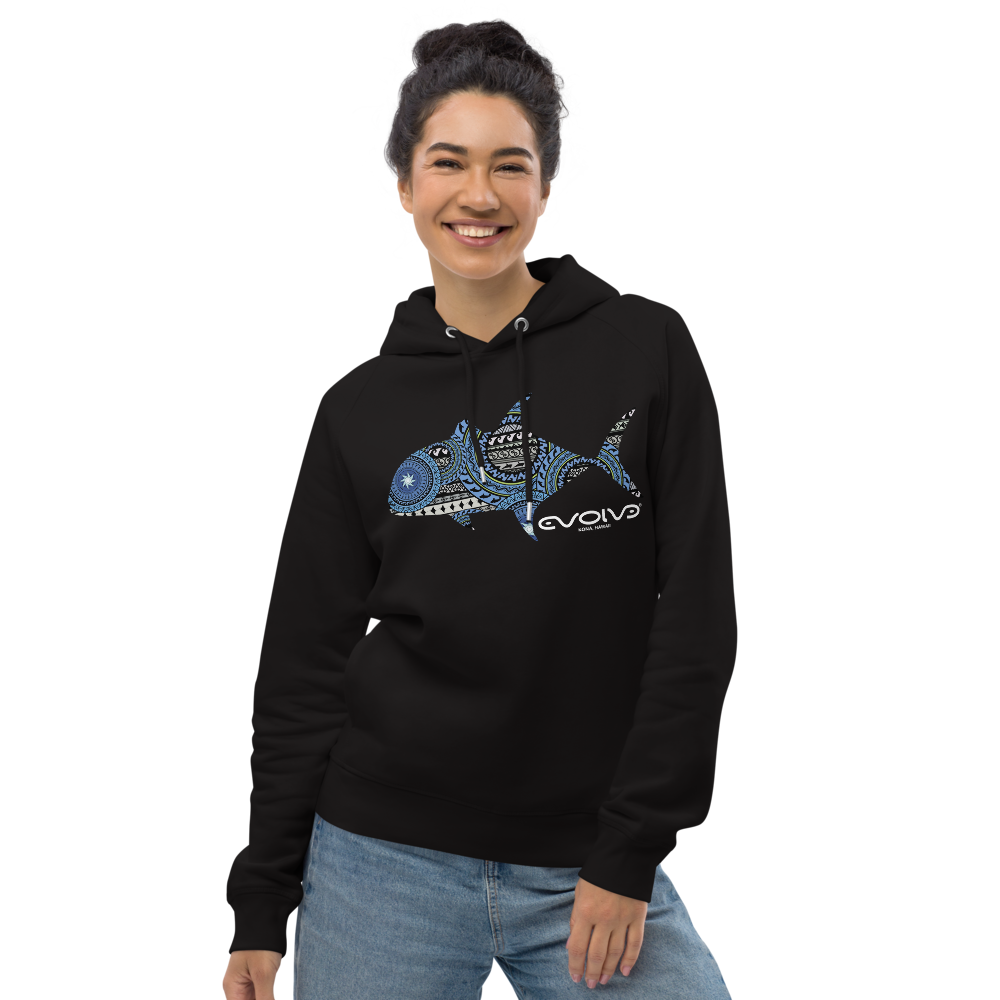 Ulua Tribal Blue Organic Eco Hoodie – Unisex